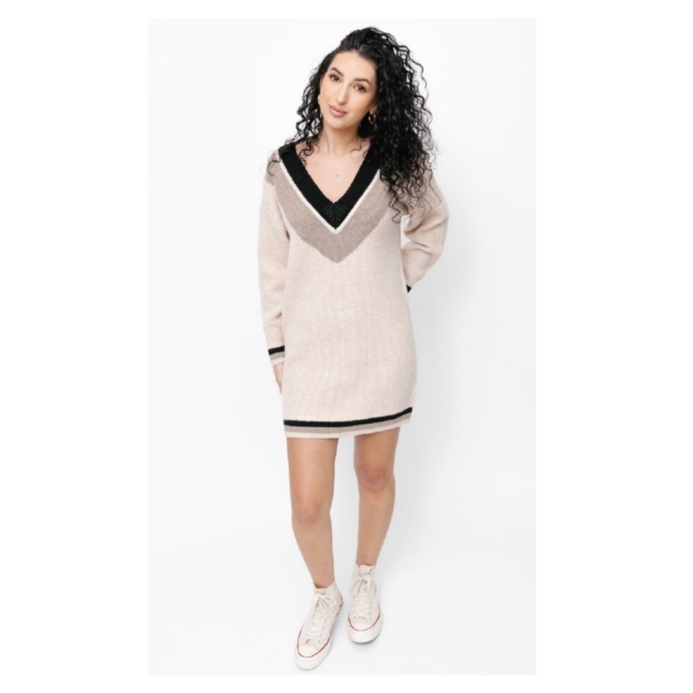 NWT Smash + Tess Wren Sweater V-Neck Mini Dress in Birch Combo Size XS​​​​​​